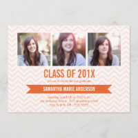Chevron 3 Photo Graduation Invitation - Orange