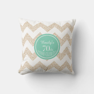 Chevron 70th Birthday Celebration Pillow with name
