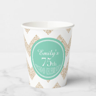 Chevron 75th Birthday Celebration Choose Colour PC Paper Cups