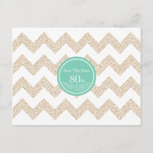 Chevron 80th Birthday Save the Date Choose Colour Announcement Postcard