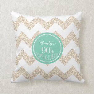 Chevron 90th Birthday Celebration Pillow with name
