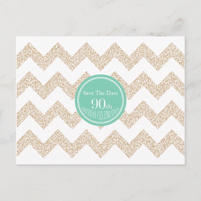 Chevron 90th Birthday Save the Date Choose Colour  Announcement Postcard (Front)