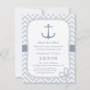 Chevron Ancre Nautique Baby Shower Invitations