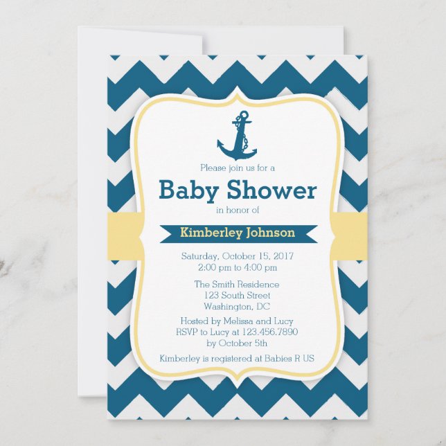 Chevron Ancre Nautique Baby Shower Invitations (Devant)