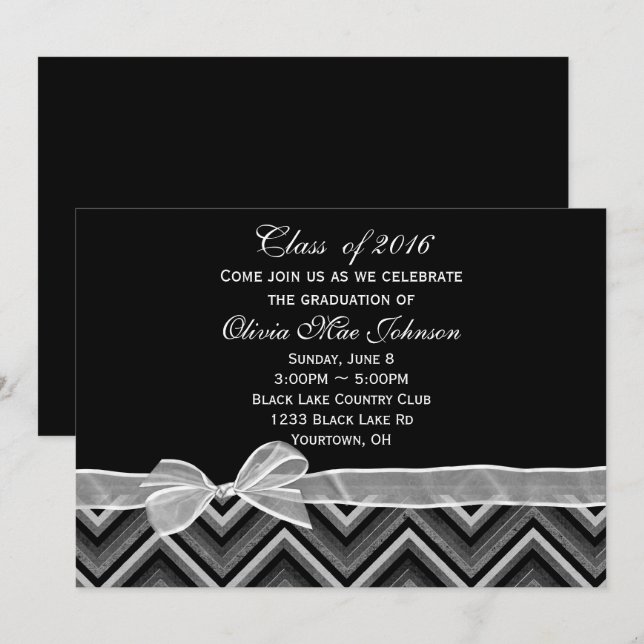 Chevron and Bow Graduation Invitation (Front/Back)