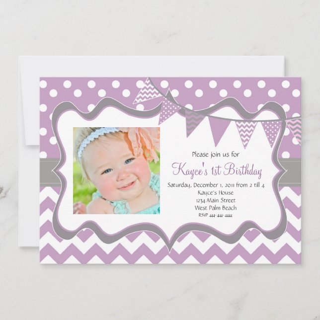 Chevron and Dots Pendant Birthday Invitation (Front)