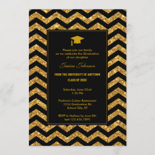 Chevron and Glitter Graduation Invitation