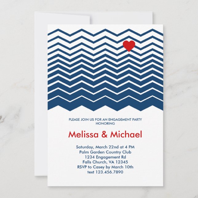 Chevron and Heart Engagement Party Invitation (Front)