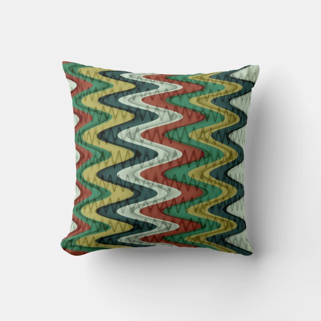 Chevron and Wavy Stripes Pattern Throw Pillow (Front)