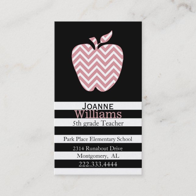 Chevron Apple and Stripes Teachers Business Card (Front)