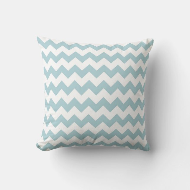 Chevron Aqua and White Throw Pillow (Front)