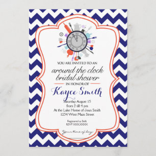 Chevron Around the Clock Bridal Shower Invitation