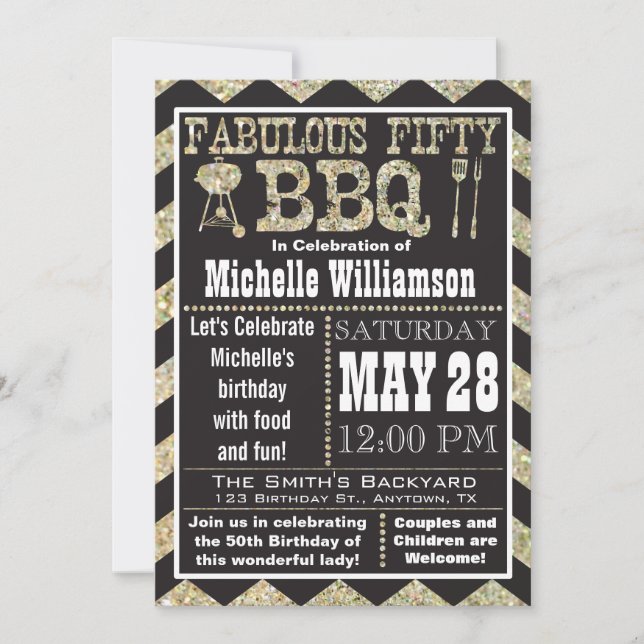 Chevron BBQ 50th Birthday Party Invitation (Front)