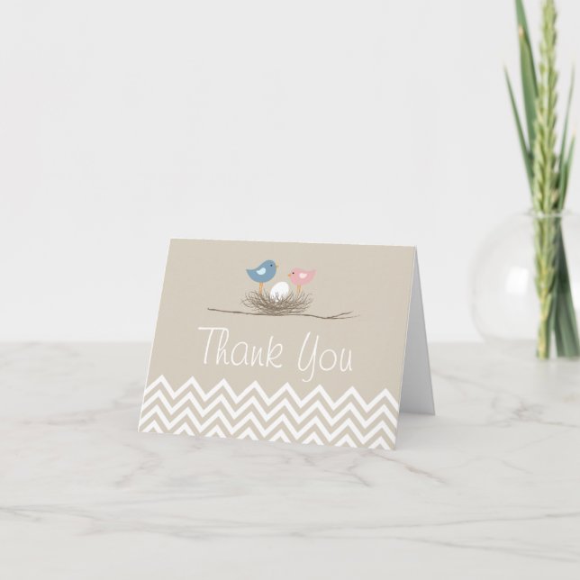Chevron Bird's Nest Thank You Card (Front)