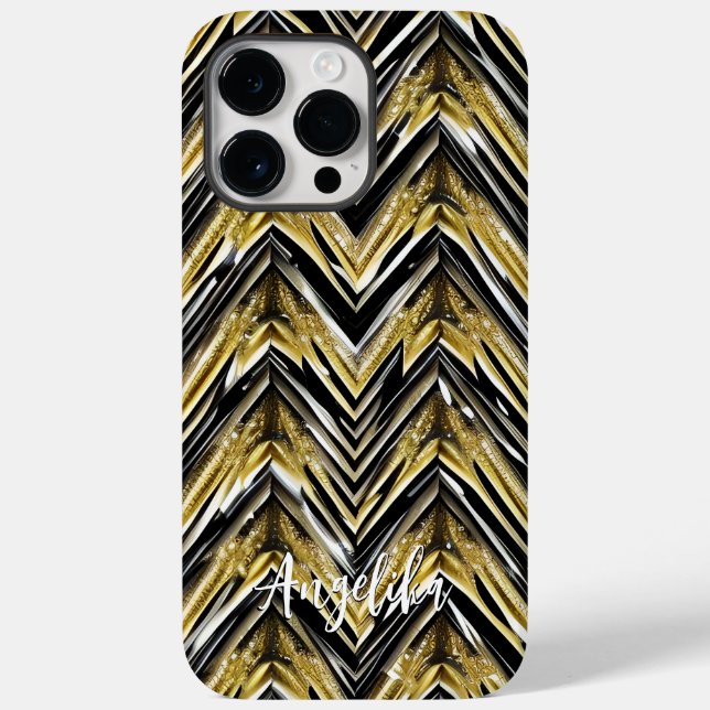 Chevron Black and Gold Personalized Name Case-Mate iPhone Case (Back)