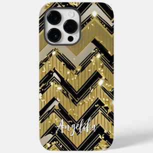 Chevron Black and Gold Personalized Name Case-Mate iPhone 14 Pro Max Case