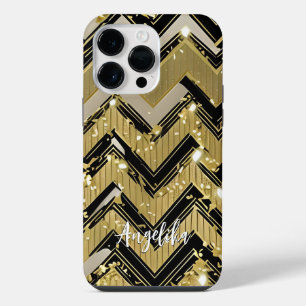 Chevron Black and Gold Personalized Name iPhone 14 Pro Max Case