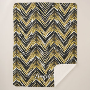 Chevron Black and Gold Personalized Name Sherpa Blanket
