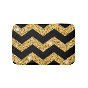 Chevron Black Gold Diamonds Bath Mat