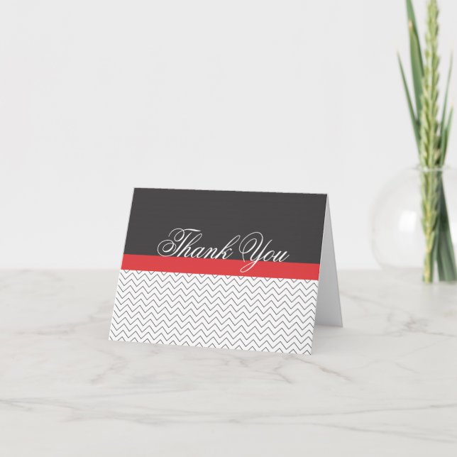Chevron Black White Red Merci Cartes Notes (Devant)