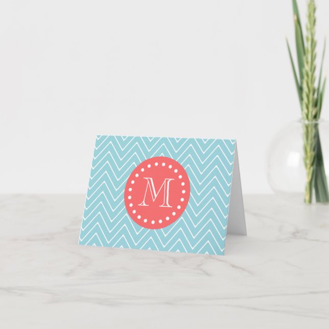 Chevron bleu et de corail avec le monogramme fait (Devant)