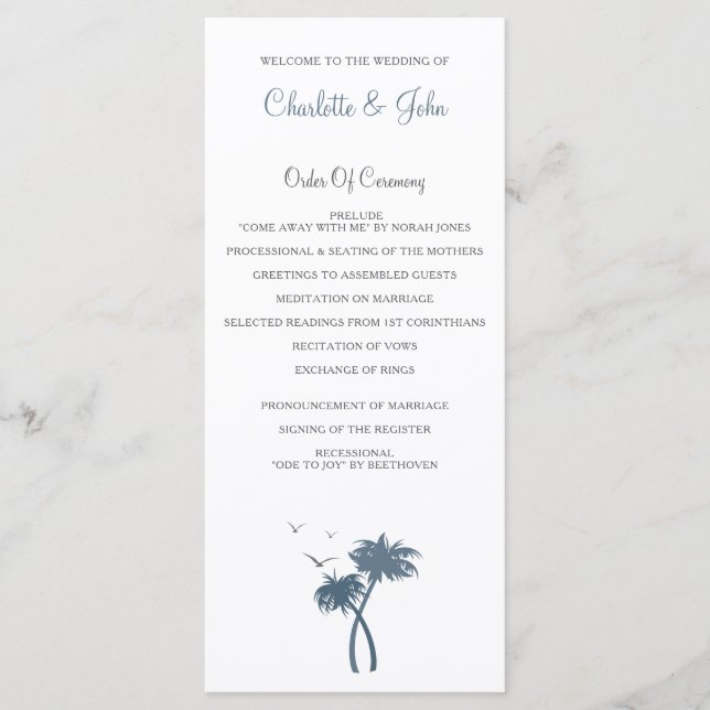 Chevron bleu Palm Trees Beach Programmes de mariag (Devant)