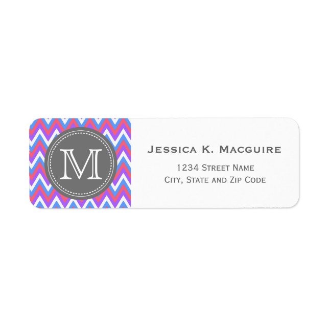 Chevron bleu violet rose monogramme (Devant)