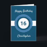 Chevron Blue 16th Birthday Card<br><div class="desc">A personalized blue 16th birthday card for him, which you can easily personalize with the age you need along with his name on the front of the card. You can easily personalize the inside card message if you wanted. This blue personalized 16th birthday card for him would make a great...</div>