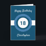 Chevron Blue 18th Birthday Card<br><div class="desc">A personalized blue 18th birthday card, which you can easily personalize with his name on the front of the card. You can also personalize the inside card message if you wanted. This personalized 18th birthday card for him would make a great keepsake.</div>