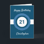 Chevron Blue 21st Birthday Card<br><div class="desc">A personalized blue 21st birthday card, which you can easily personalize with the age you need along with his name on the front of the card. You can easily personalize the inside card message if you wanted. This personalized 21st birthday card for him would make a great card keepsake.</div>