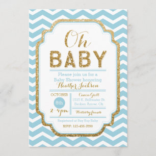 Chevron Blue And Gold Boy Baby Shower Invitation
