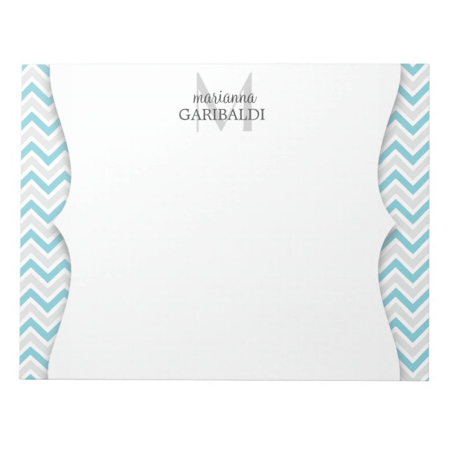Chevron Blue and Modern Personalized Notepad (Front)