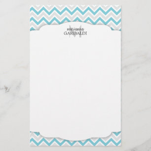 Chevron Blue and Modern Personalized Stationery