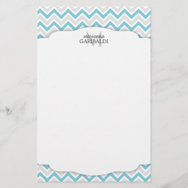 Chevron Blue and Modern Personalized Stationery (Front)