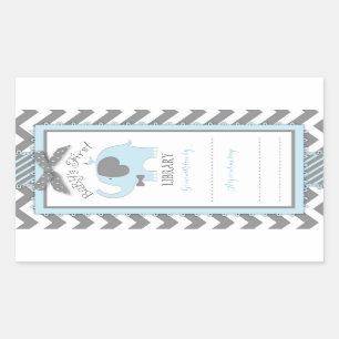 Chevron Blue Elephant Bow-tie Book Plate Label