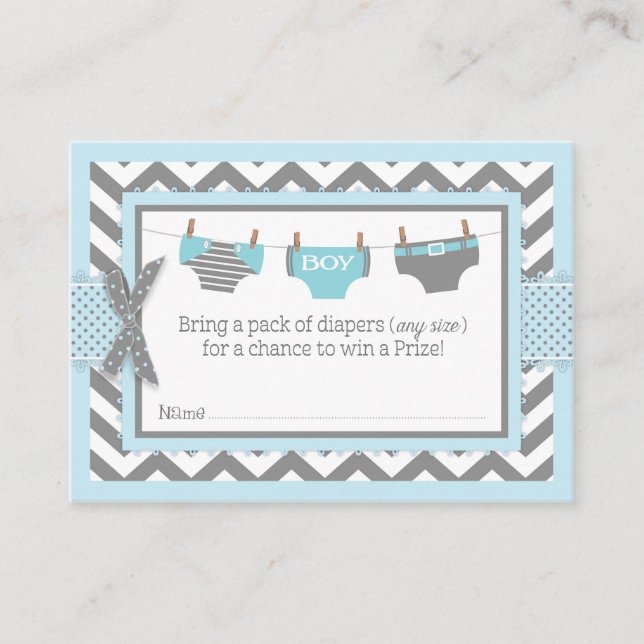 Chevron Blue Owl Diaper Raffle Ticket Enclosure Card (Front)