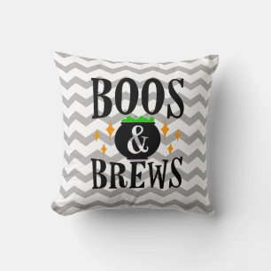 Chevron Boos and Brews Halloween Throw Pillow