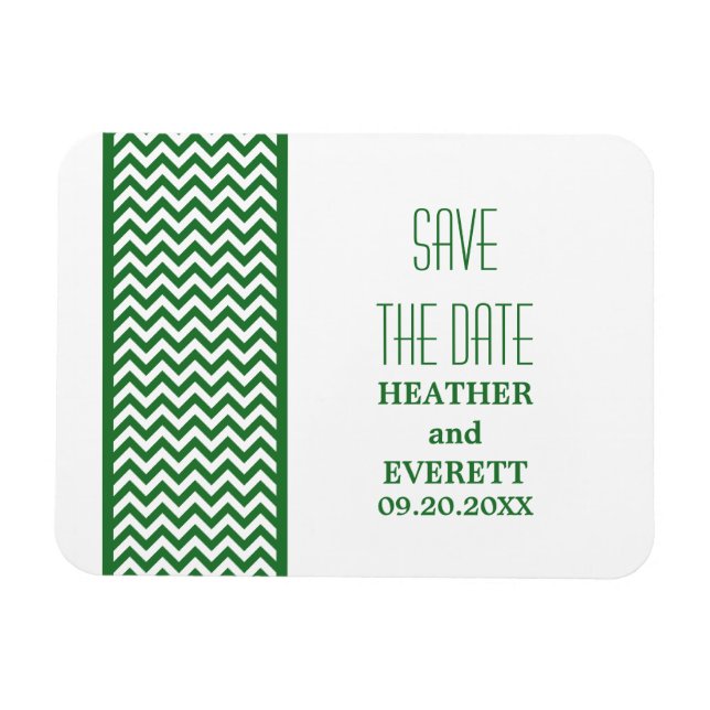 Chevron Border Save the Date Magnet, Green Magnet (Horizontal)