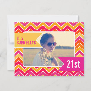 Chevron bright photo 21st birthday party invite
