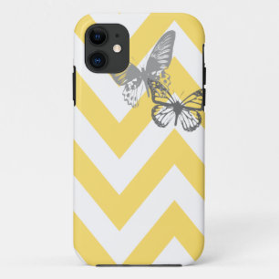 Chevron Butterflies Iphone Case   Yellow Grey