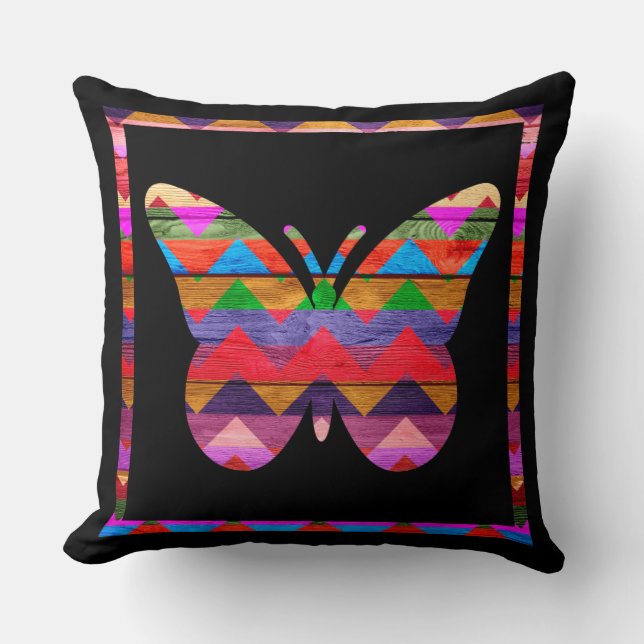 Chevron Butterfly Pattern Throw Pillow (Front)