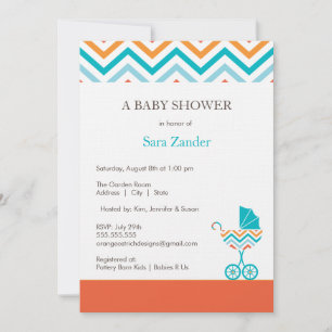 Chevron Carriage Baby Shower Invitation     Boy