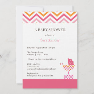 Chevron Carriage Baby Shower Invitation     Girl
