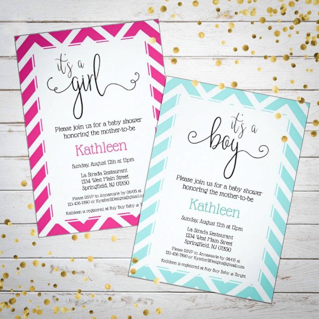 Chevron C'est un bébé bébé Invitation douche Turqu (Créateur téléchargé)