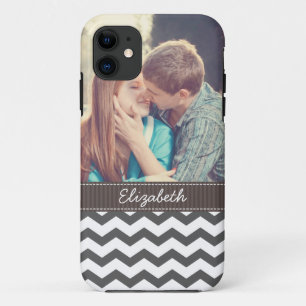 Chevron Charcoal Grey Zigzag Stripes Personalized iPhone 11 Case