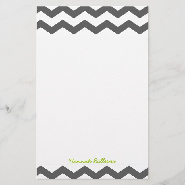 Chevron Charcoal Grey Zigzag Stripes Personalized Stationery (Front)