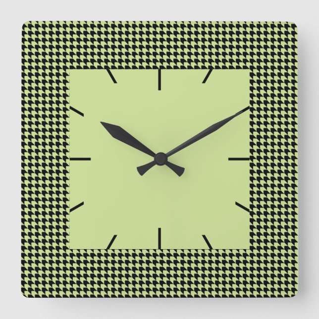 Chevron Checks Mint and Black Square Wall Clock (Front)