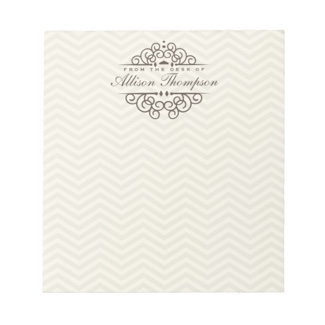 Chevron Chic Personalized Desk Notepad | Beige (Front)