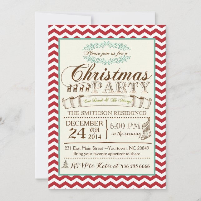 Chevron Christmas Party Invitation (Front)