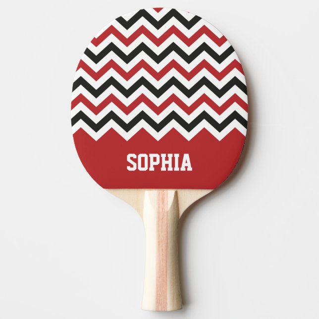 Chevron Classic Red and Black Custom Name Ping Pong Paddle (Front)